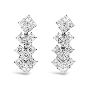 Square Diamond Dangle Estate Earrings