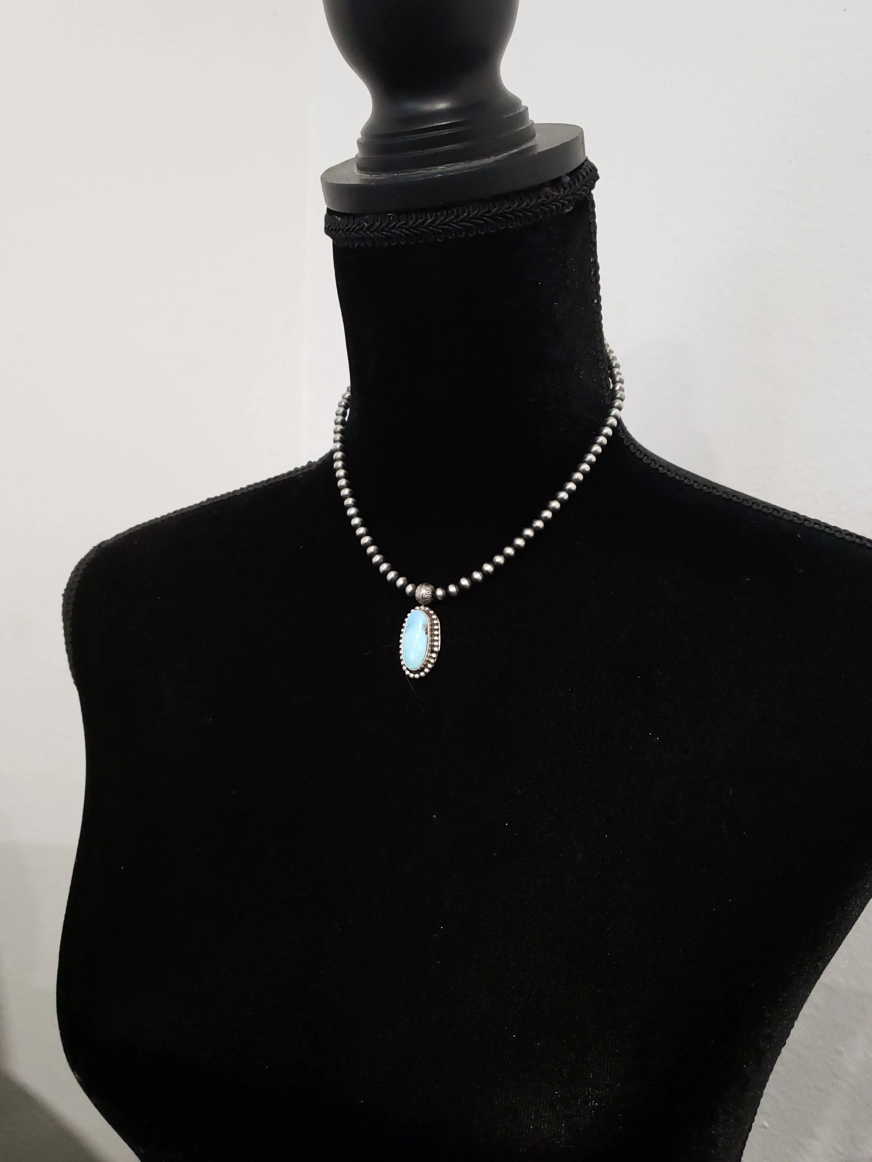 Stamped Sterling Silver Golden Hills Turquoise Navajo Pearl Beaded Necklace
