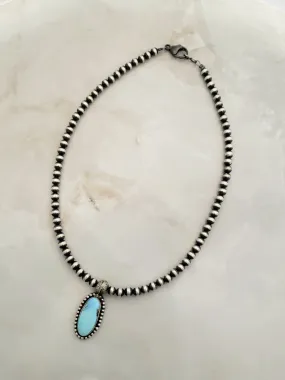 Stamped Sterling Silver Golden Hills Turquoise Navajo Pearl Beaded Necklace