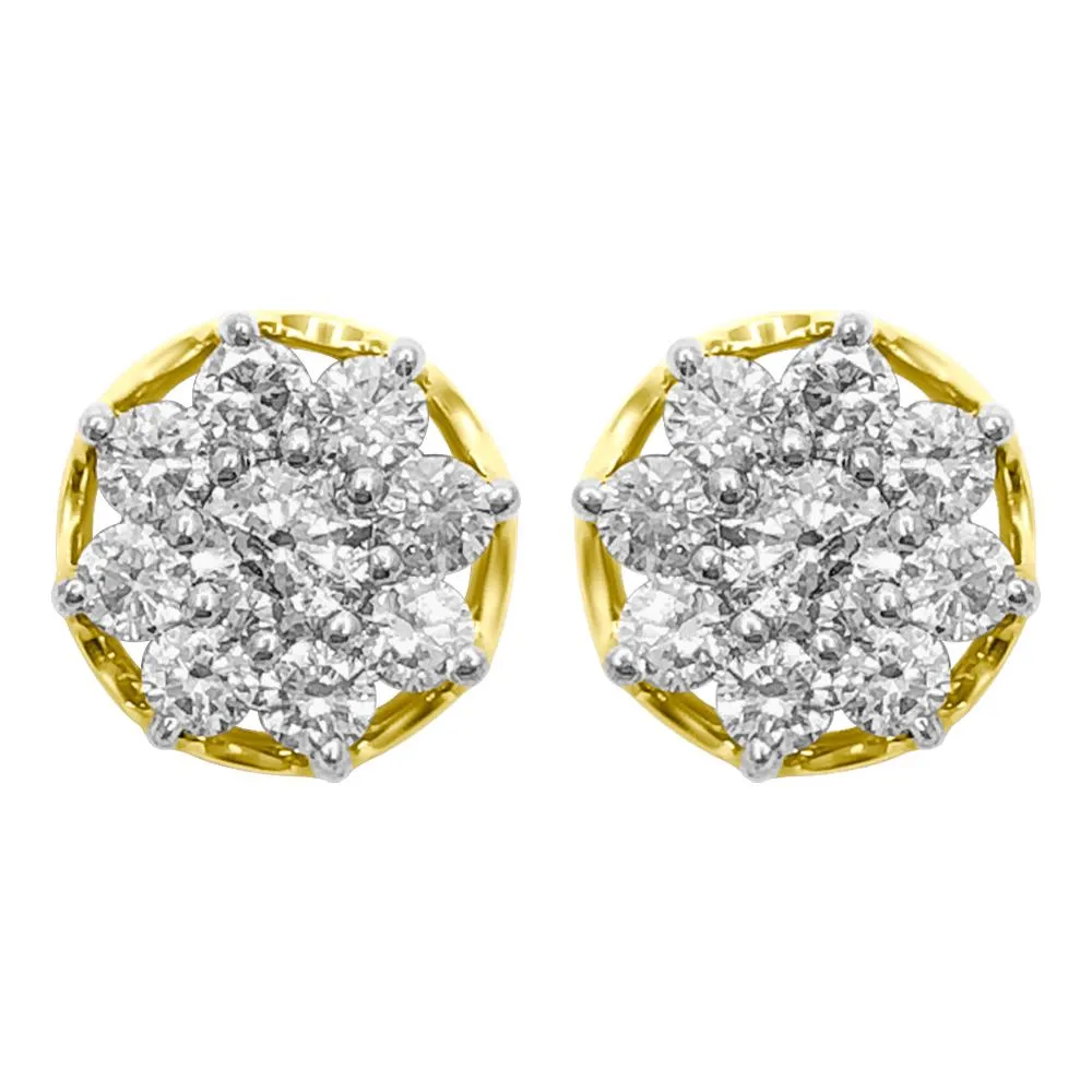 Star Cluster Diamond Earrings .80cttw 10K Yellow Gold