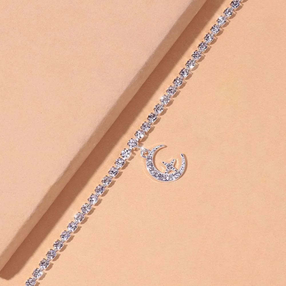 Star in Moon Crescent 925 Silver Anklet