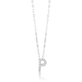 Sterling Silver Cubic Zirconia Initail "P" Pendant on 39 3cm Chain