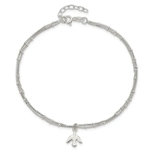 Sterling Silver Double Strand Beaded Dove Anklet