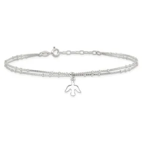 Sterling Silver Double Strand Beaded Dove Anklet