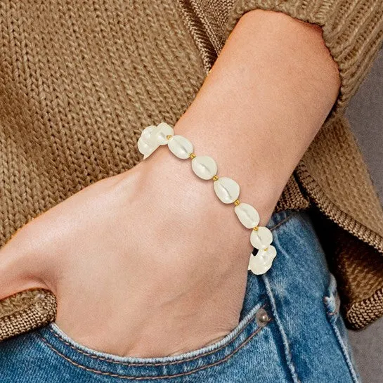 Sterling Silver Gold-plated Freshwater Pearl Flower 7.5in Toggle Bracelet