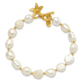 Sterling Silver Gold-plated Freshwater Pearl Flower 7.5in Toggle Bracelet