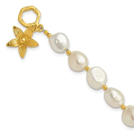 Sterling Silver Gold-plated Freshwater Pearl Flower 7.5in Toggle Bracelet