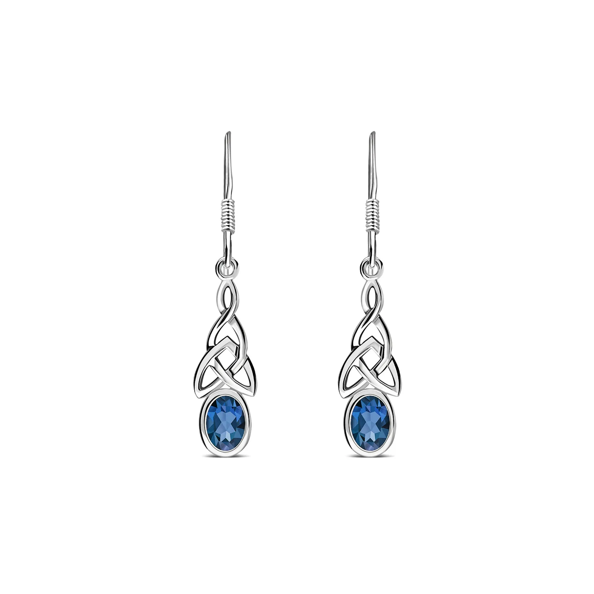 Sterling Silver London Blue Topaz Celtic Oval Drop Earrings
