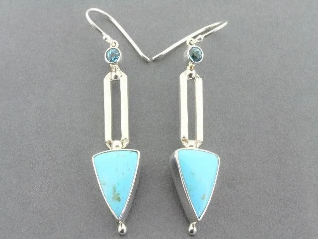 stone arrow turquoise & blue topaz earrings - sterling silver