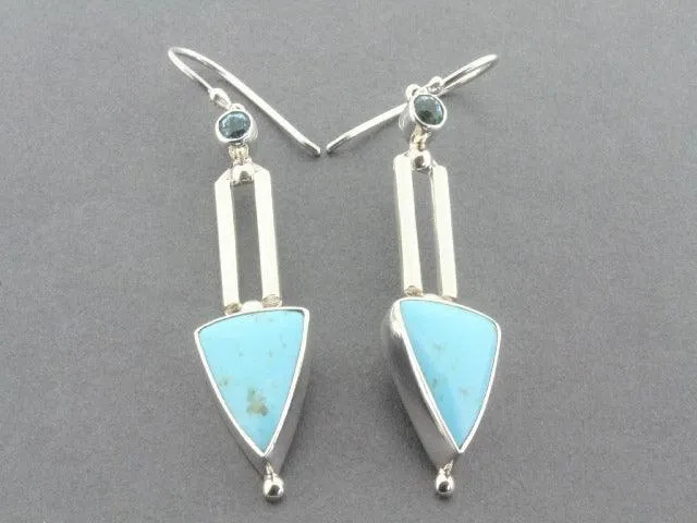 stone arrow turquoise & blue topaz earrings - sterling silver