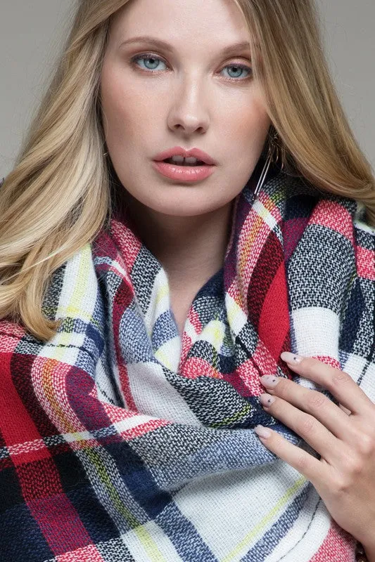 Stylish Red Plaid Blanket Scarf