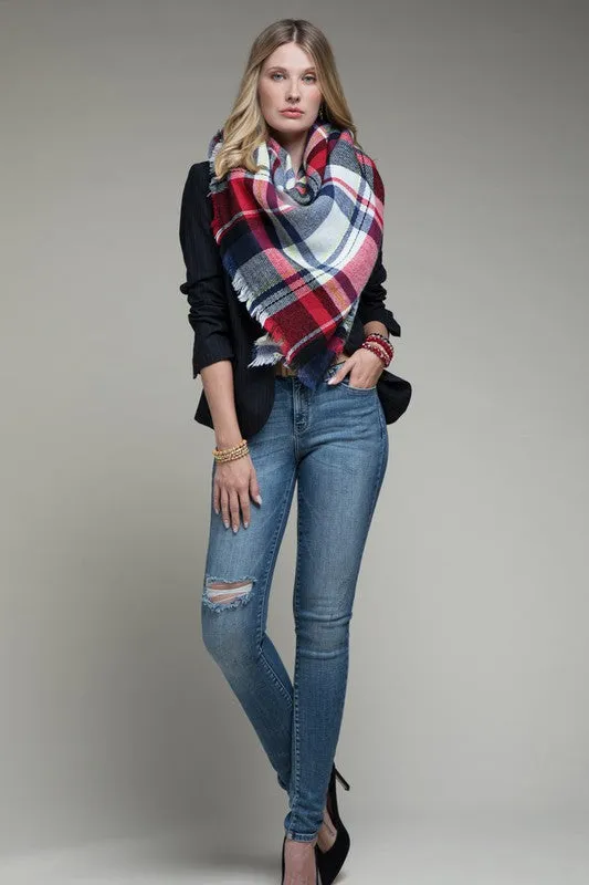 Stylish Red Plaid Blanket Scarf