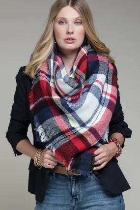 Stylish Red Plaid Blanket Scarf
