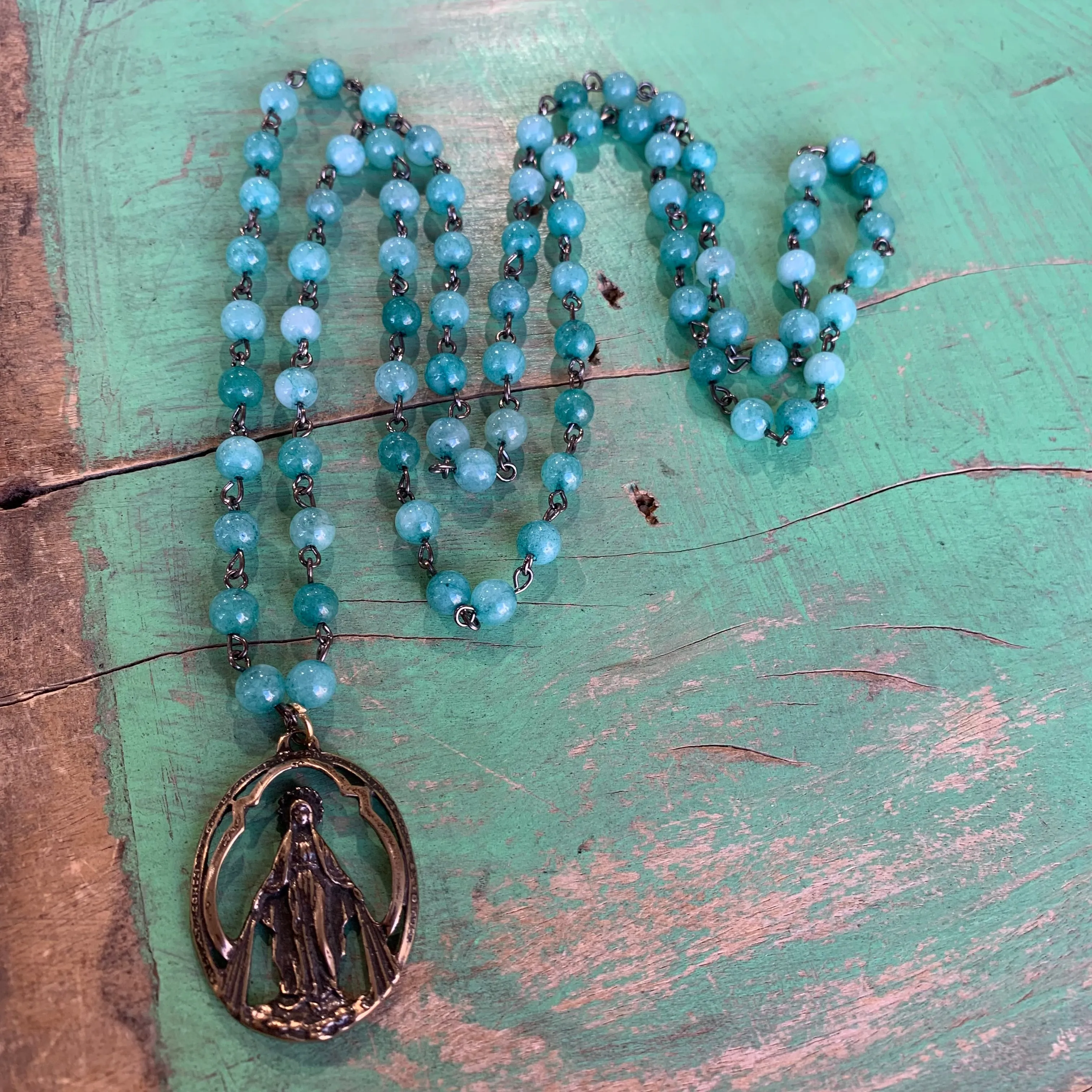 Teal Our Lady of Grace Necklace