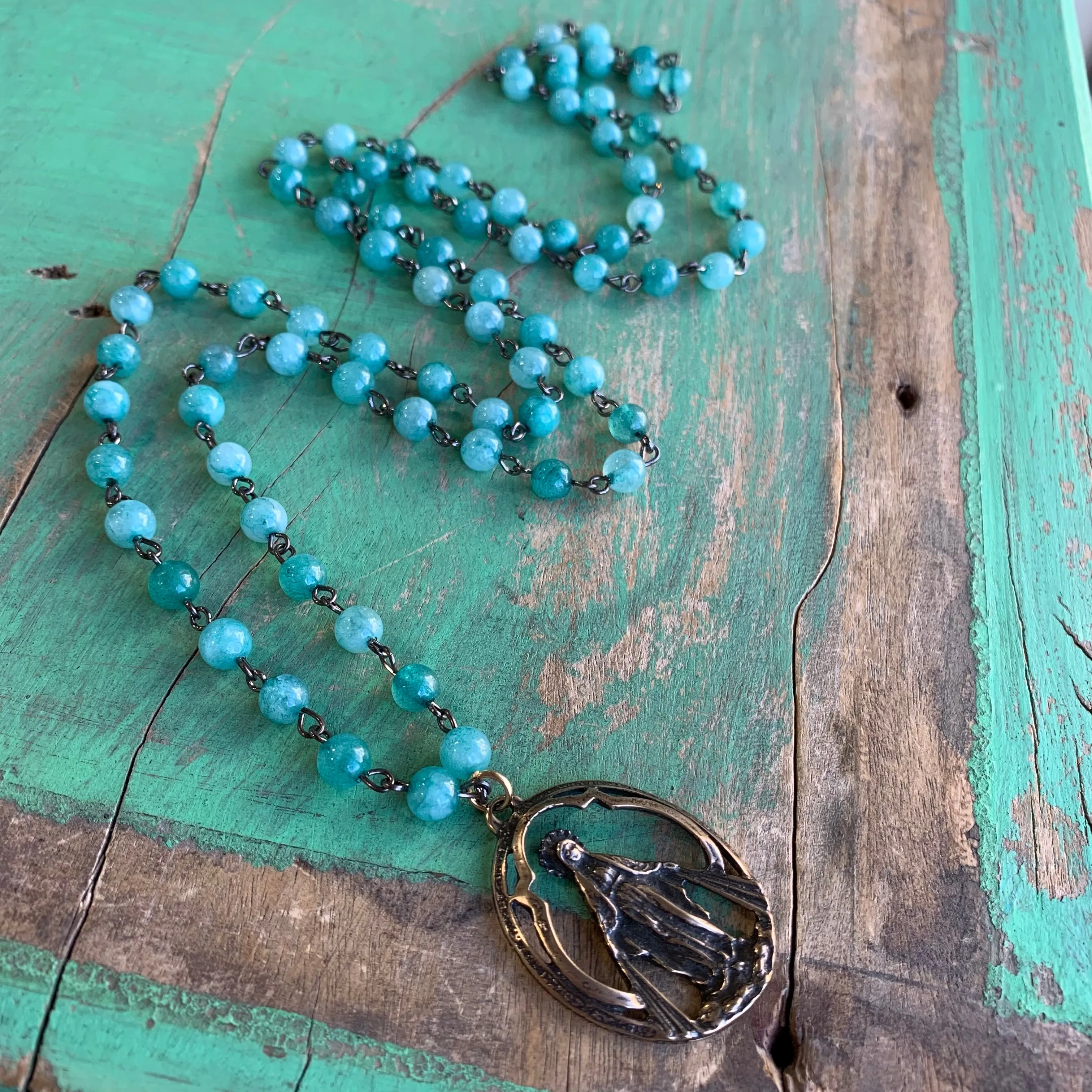Teal Our Lady of Grace Necklace