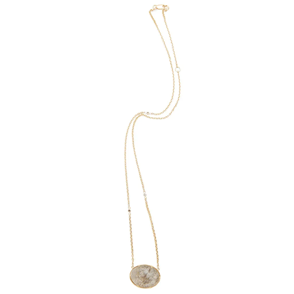 Terra Firma Cabochon Necklace - Yellow Gold, Oval Quartz & Grey Diamonds