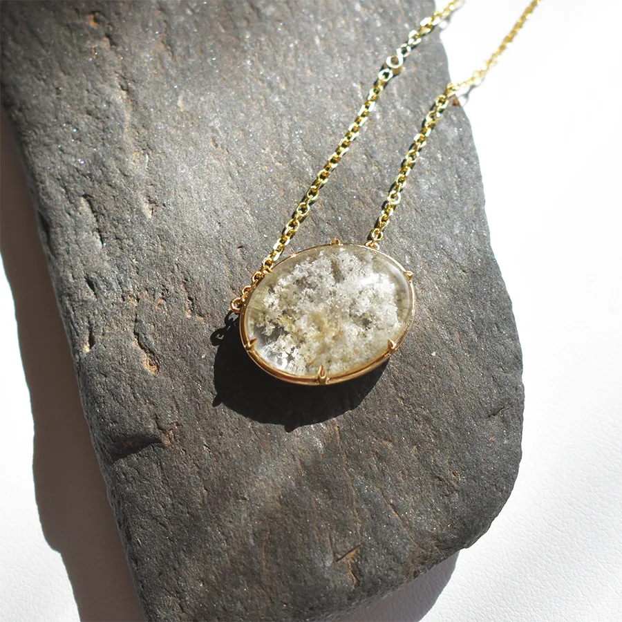 Terra Firma Cabochon Necklace - Yellow Gold, Oval Quartz & Grey Diamonds