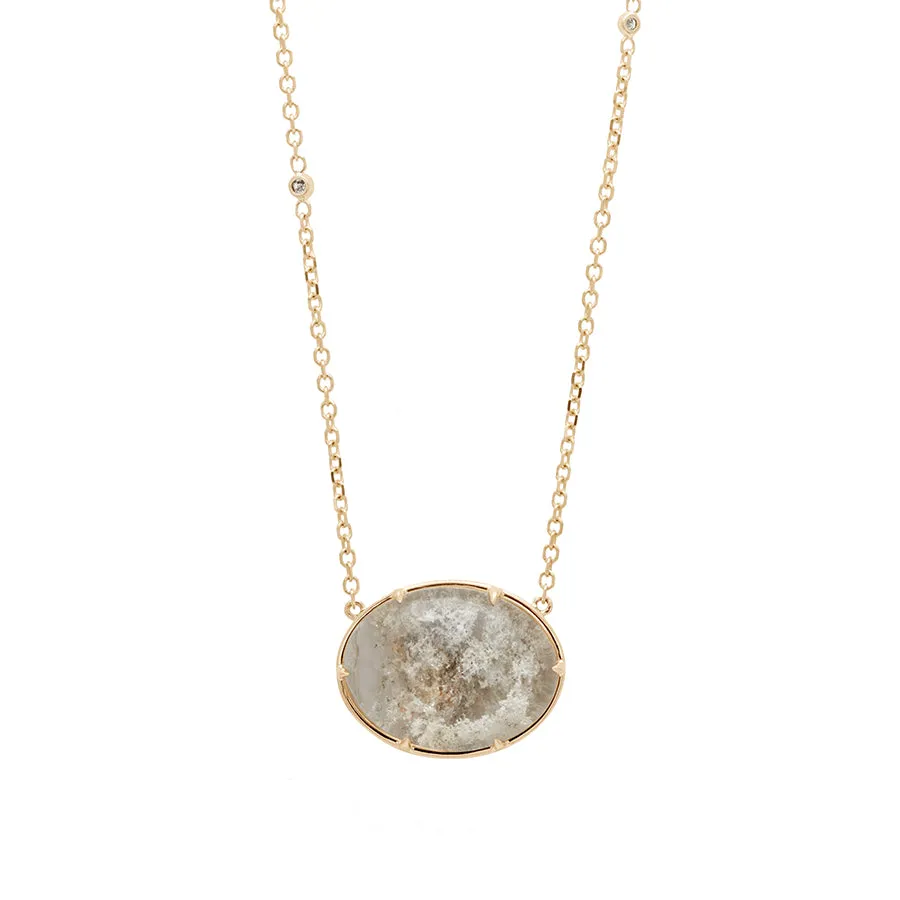 Terra Firma Cabochon Necklace - Yellow Gold, Oval Quartz & Grey Diamonds