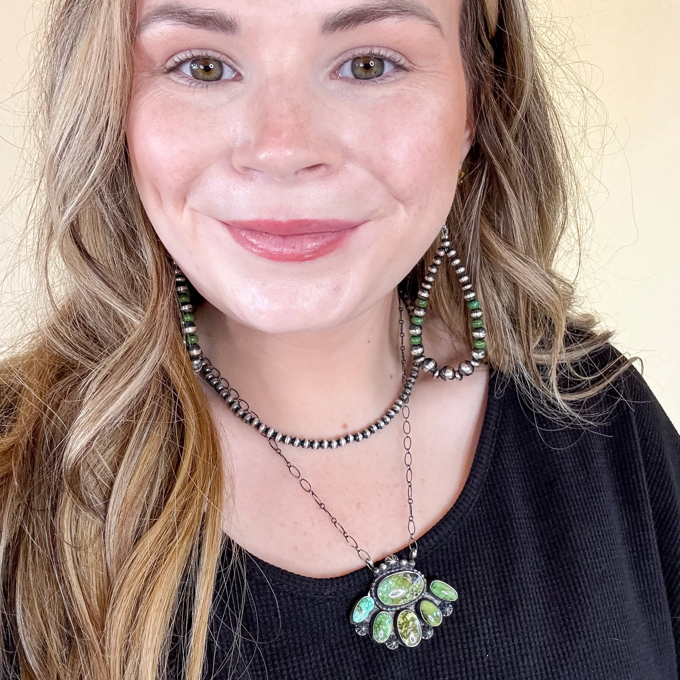 Timothy Yazzie | Navajo Handmade Sterling Silver Stone Cluster Pendant Necklace in Sonoran Gold Turquoise