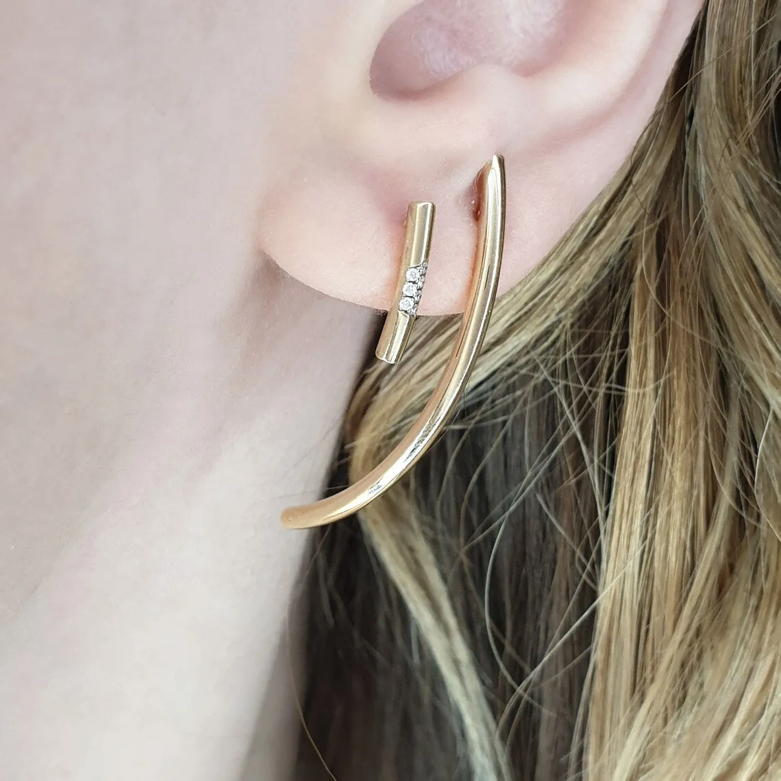 Tiny diamond bar earrings