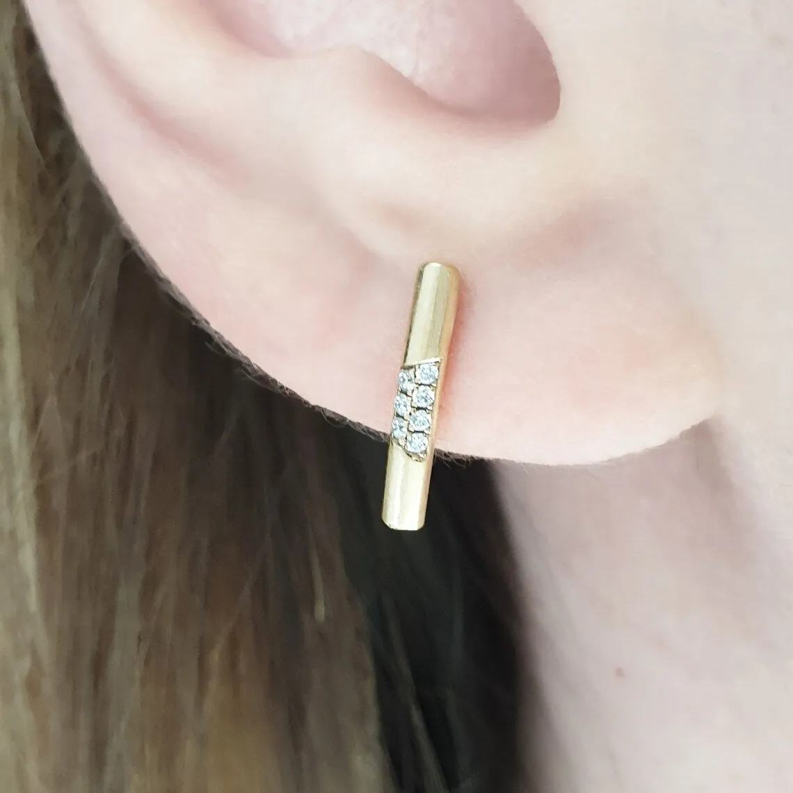 Tiny diamond bar earrings
