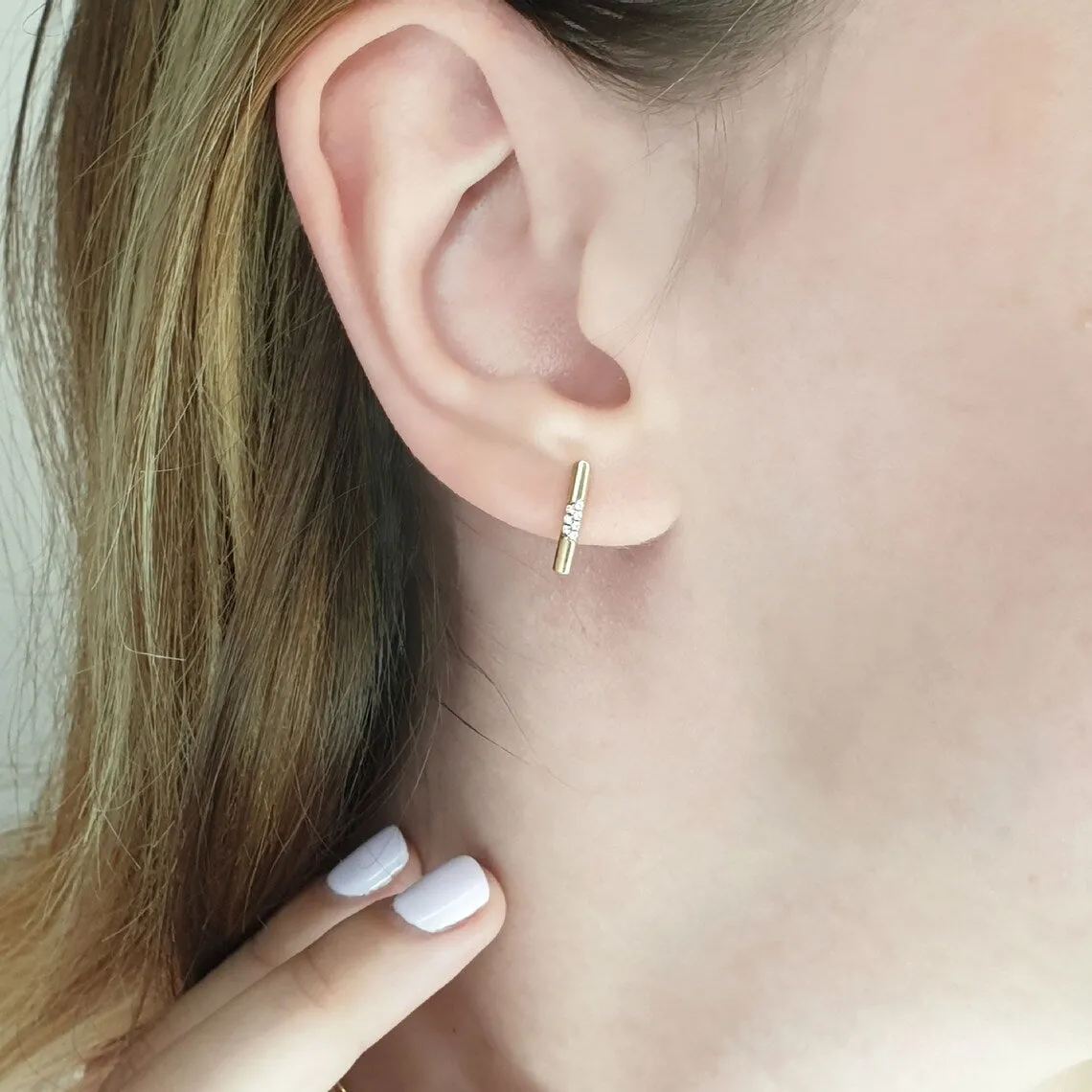 Tiny diamond bar earrings