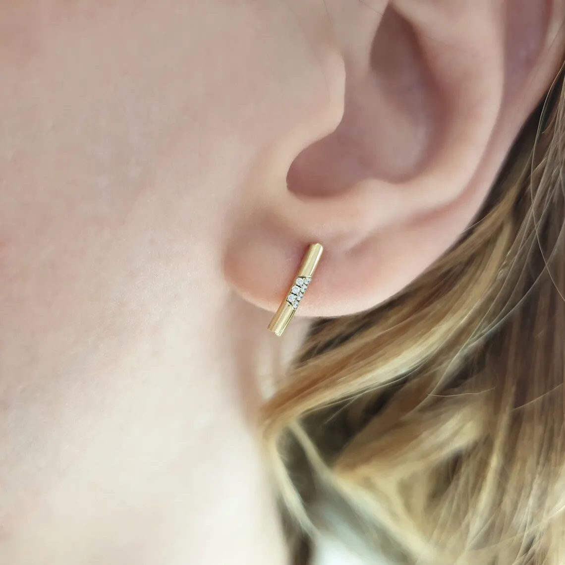 Tiny diamond bar earrings