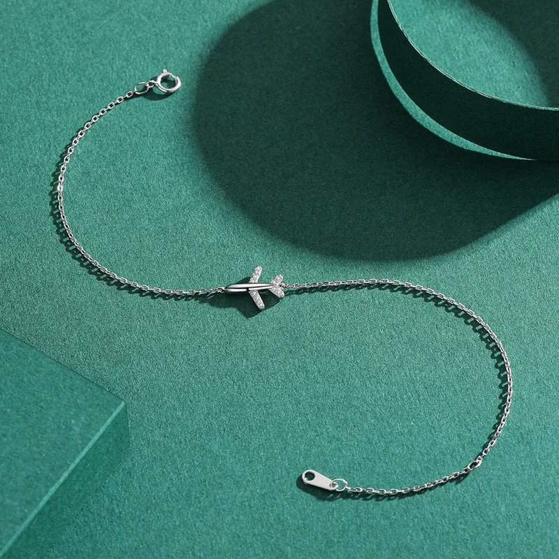 Trendy Sterling Silver Airplane Bracelet for Women