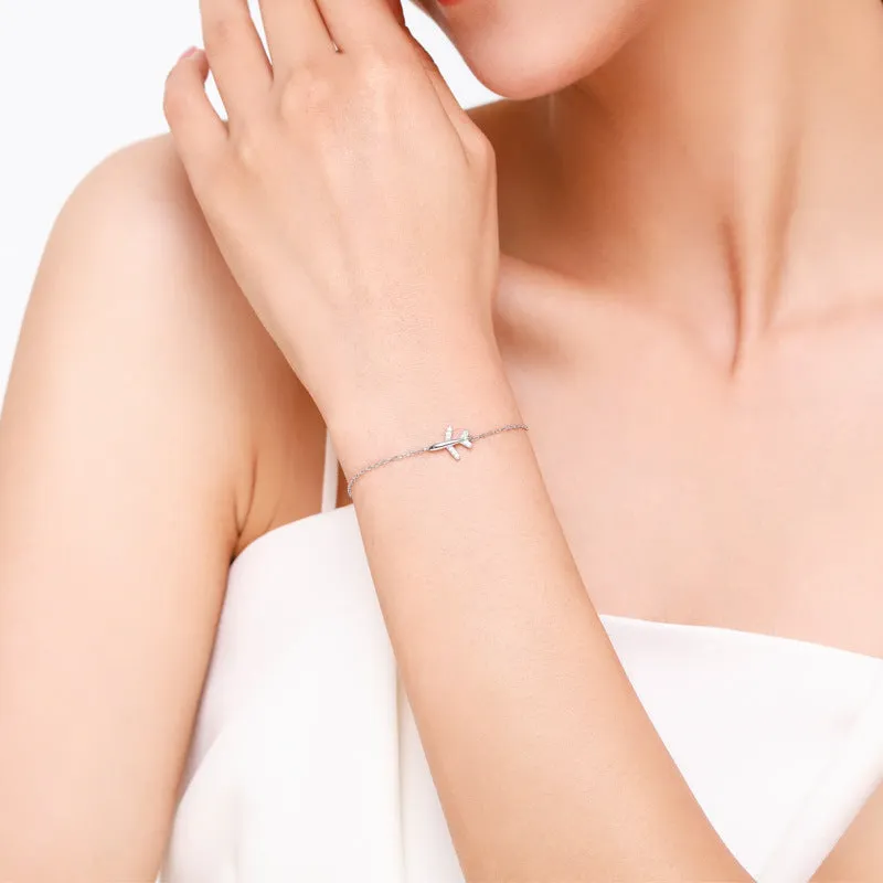 Trendy Sterling Silver Airplane Bracelet for Women