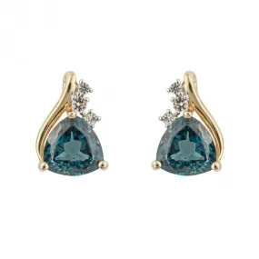 Trillion London Blue Topaz White Topaz 9ct Yellow Gold Stud Earrings GE1016L