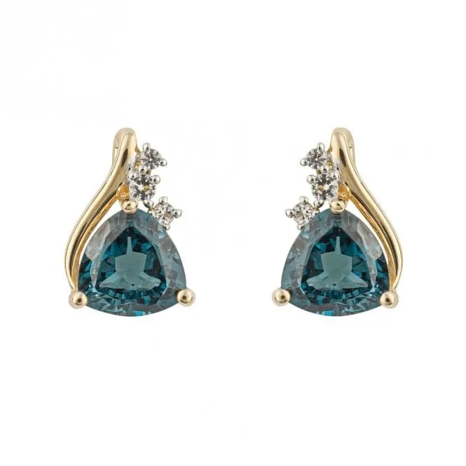 Trillion London Blue Topaz White Topaz 9ct Yellow Gold Stud Earrings GE1016L