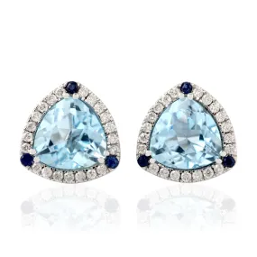 Trillion Topaz Diamond Stud Earrings In 18k White Gold For Her