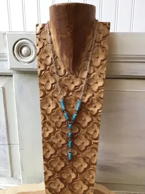 Turquoise Drop Stone Lariat Necklace