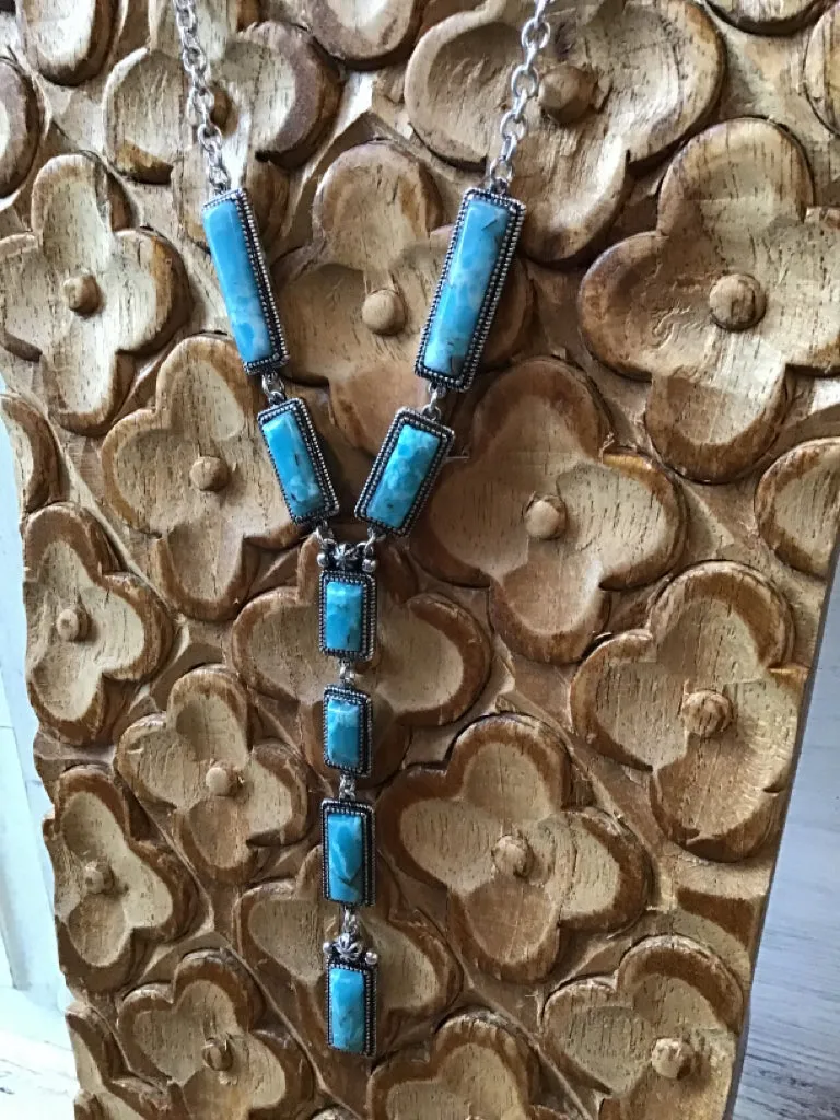 Turquoise Drop Stone Lariat Necklace