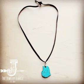 Turquoise Slab Pendant on Leather Cord Necklace 254d