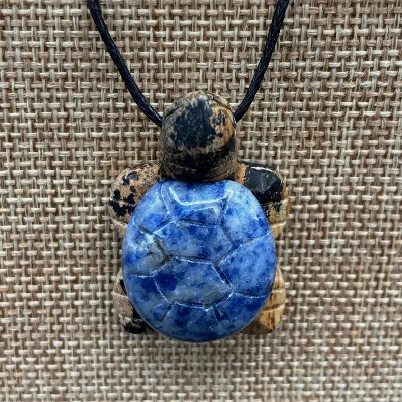 Turtle Gemstone Necklaces Adjustable Cord Pendant