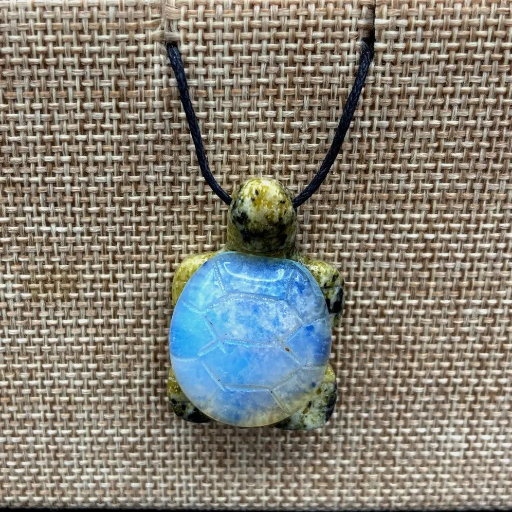 Turtle Gemstone Necklaces Adjustable Cord Pendant
