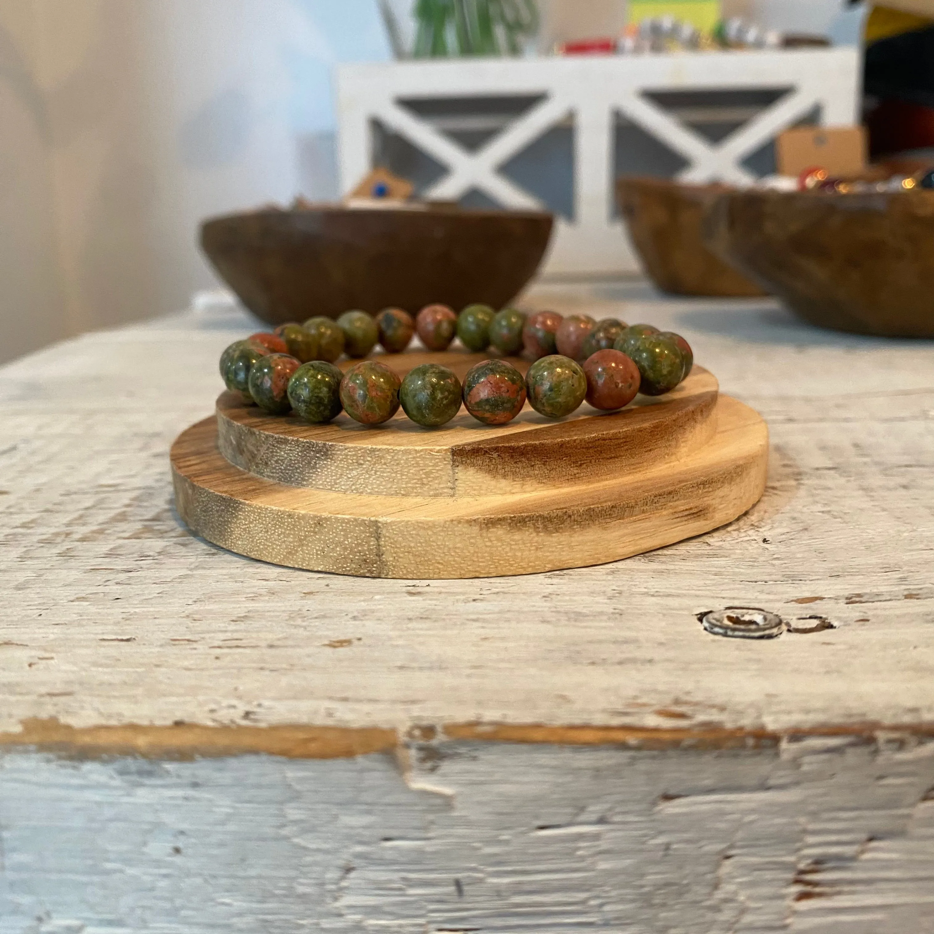 unakite semi-precious stone bracelet