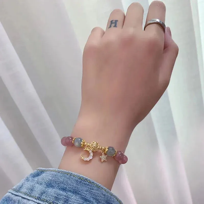 Unique Fashion Firecracker Crystal Beaded Bracelet Friendship Glass Bracelets for Girls Star Moon Cloud Flower Jewelry
