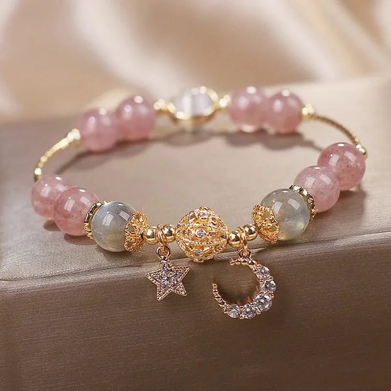 Unique Fashion Firecracker Crystal Beaded Bracelet Friendship Glass Bracelets for Girls Star Moon Cloud Flower Jewelry