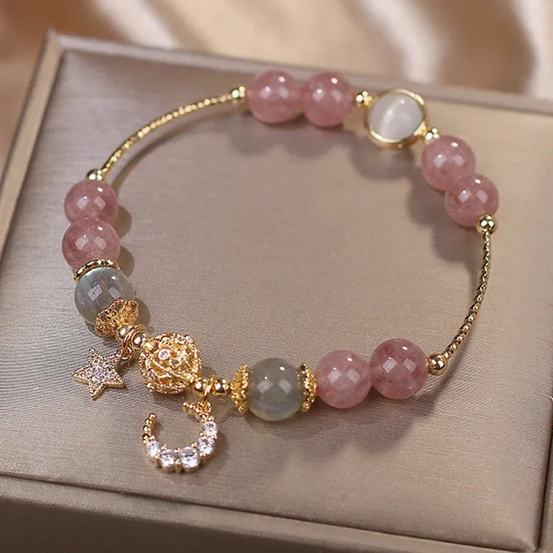 Unique Fashion Firecracker Crystal Beaded Bracelet Friendship Glass Bracelets for Girls Star Moon Cloud Flower Jewelry