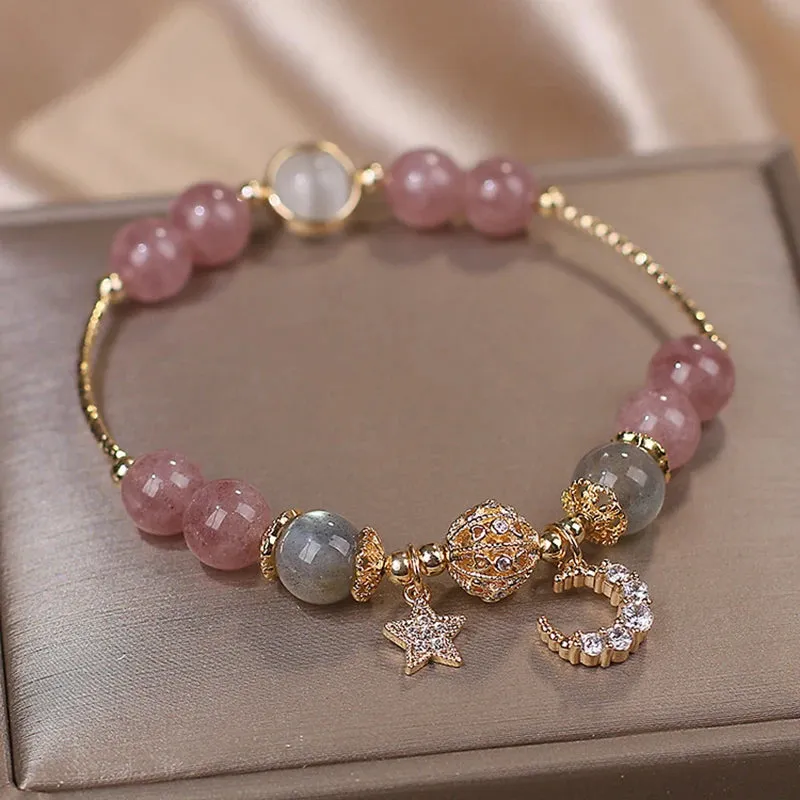 Unique Fashion Firecracker Crystal Beaded Bracelet Friendship Glass Bracelets for Girls Star Moon Cloud Flower Jewelry