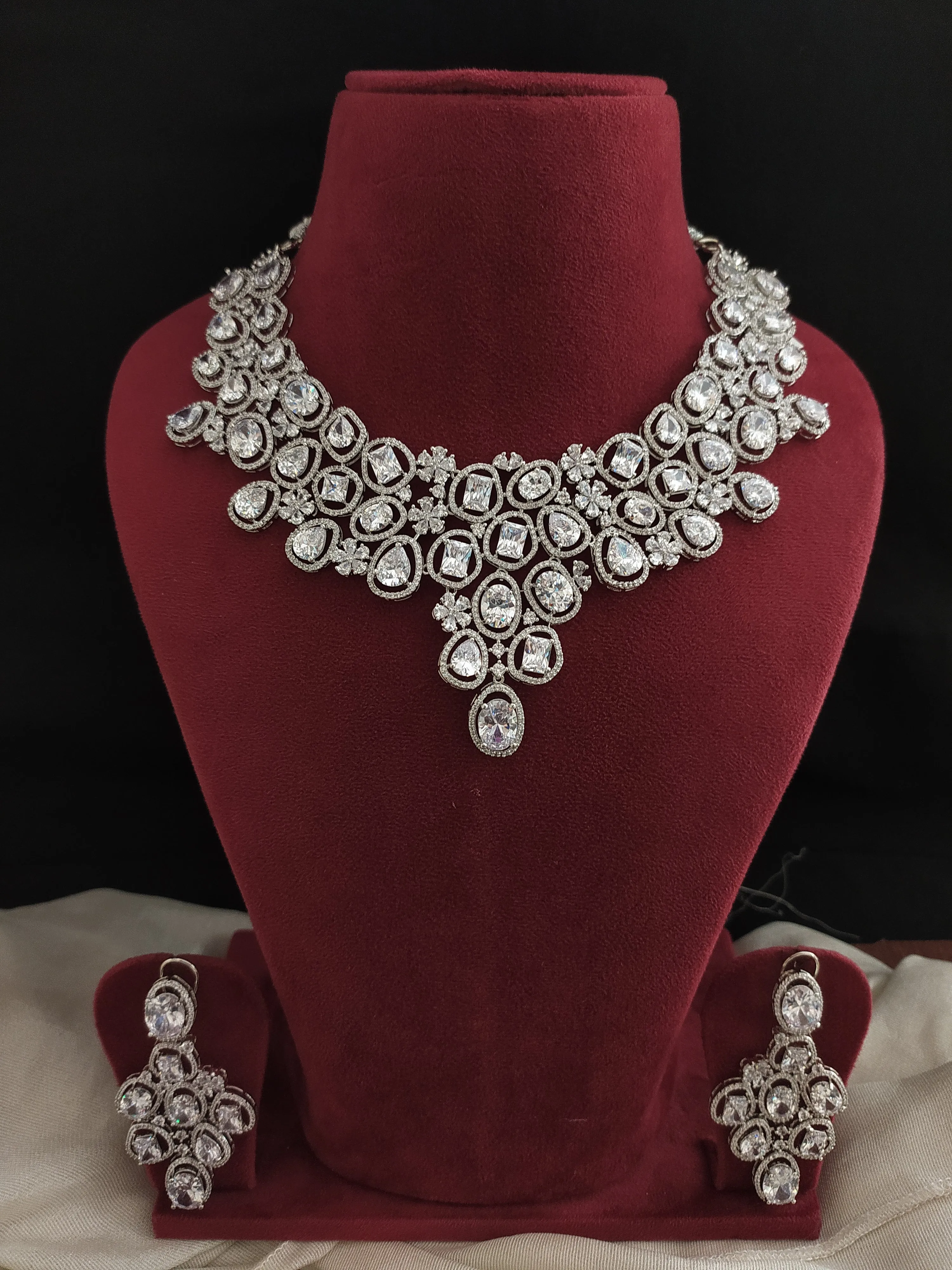Unshaped Opals Shape Rhodium-Plated Zircon Necklace Set