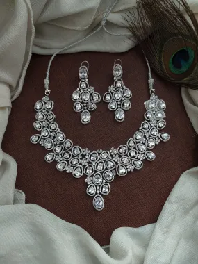 Unshaped Opals Shape Rhodium-Plated Zircon Necklace Set