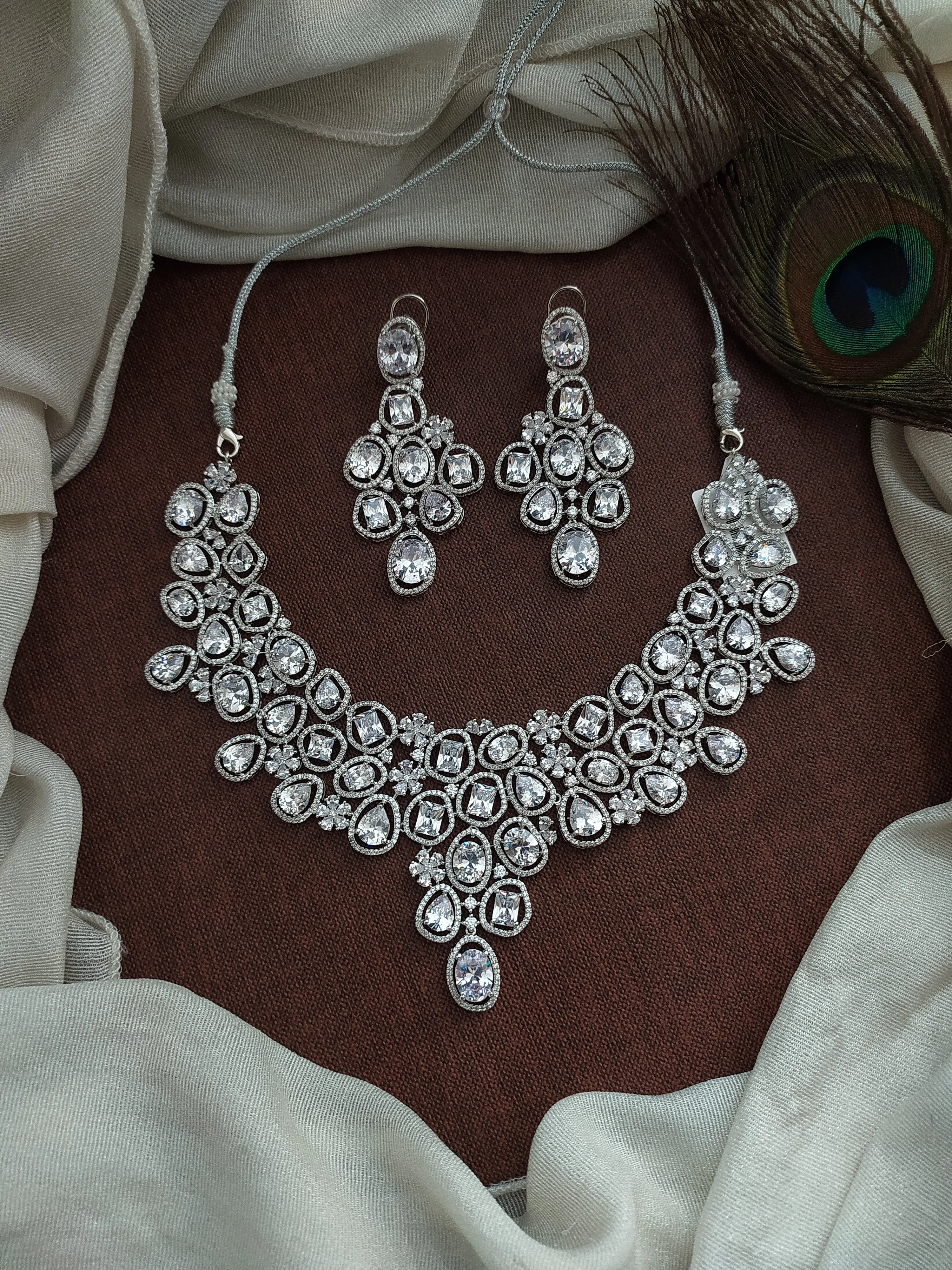 Unshaped Opals Shape Rhodium-Plated Zircon Necklace Set