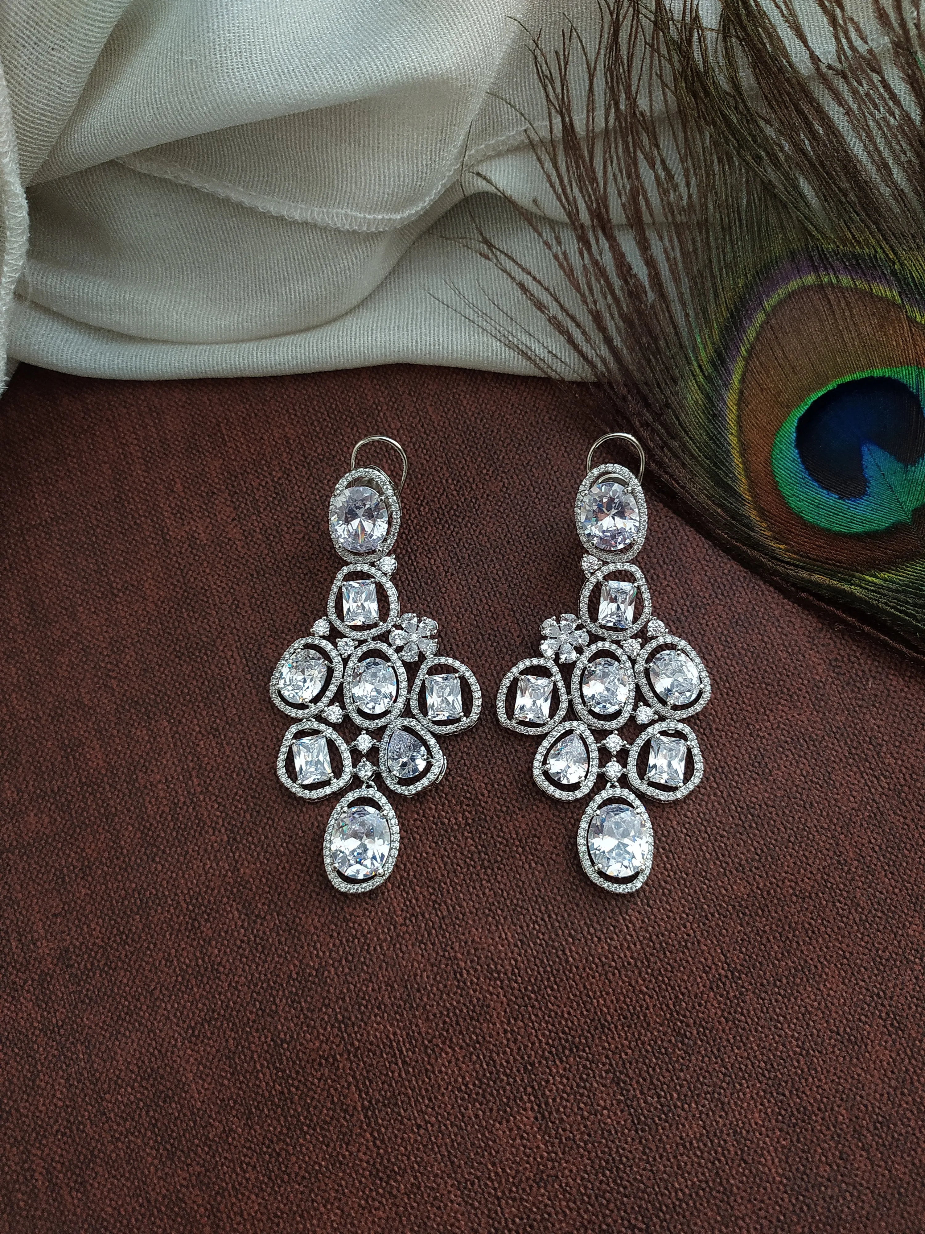 Unshaped Opals Shape Rhodium-Plated Zircon Necklace Set
