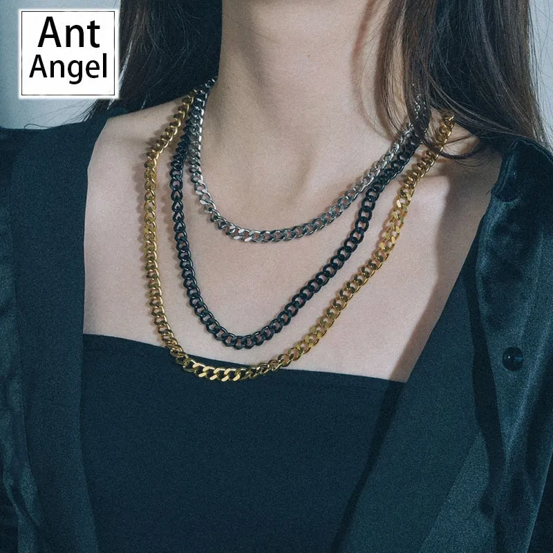 VenusFox Ant Angel Basic Punk Stainless Steel Necklace for Men Women Cuban Link Chain Chokers Minimalist Choker Necklace Hot Jewelry