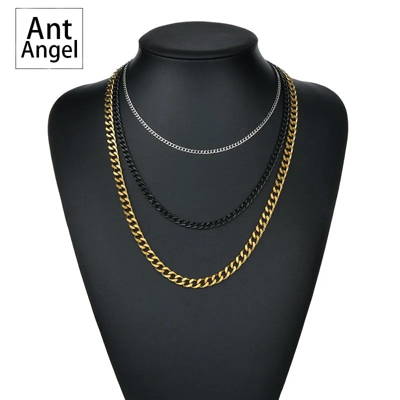 VenusFox Ant Angel Basic Punk Stainless Steel Necklace for Men Women Cuban Link Chain Chokers Minimalist Choker Necklace Hot Jewelry