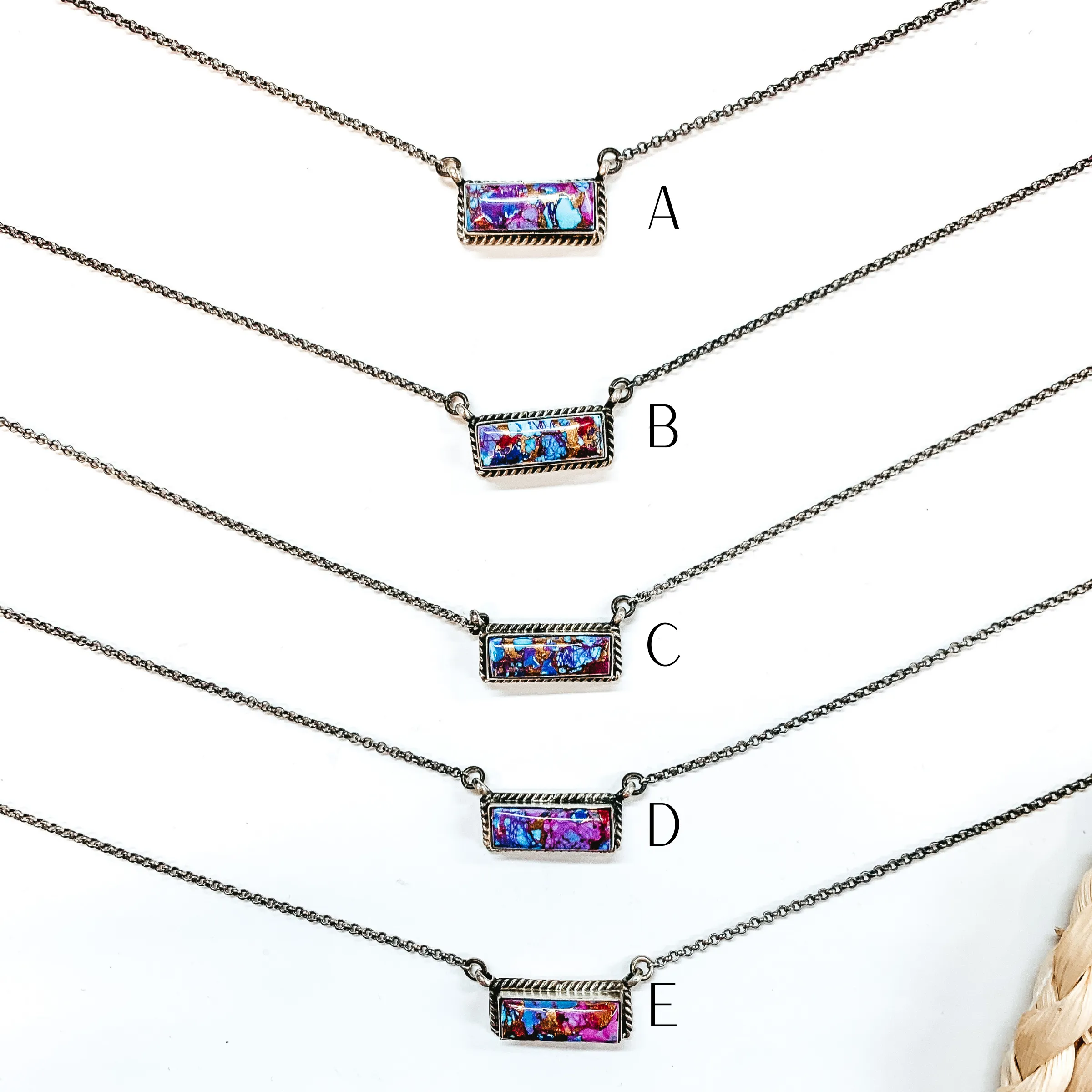 Vernon Kee | Navajo Handmade Sterling Silver Chain Necklace with Remix Mojave Turquoise Stone and Rope Detailing Bar
