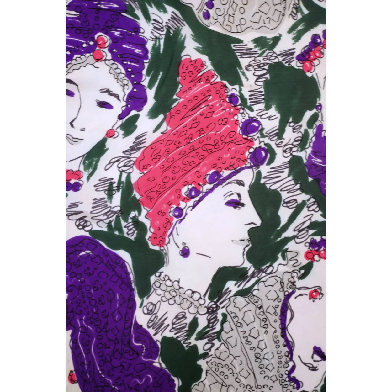 Vintage 1940s Silk Scarf Square w Heads Wearing Turban &amp; Snood Hats